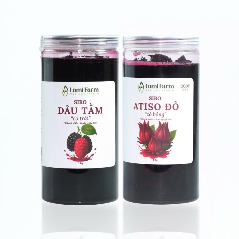 [2 HŨ SIRO BÁN CHẠY NHẤT] - Siro atiso đỏ có bông 1kg và Siro dâu tằm có trái 1kg