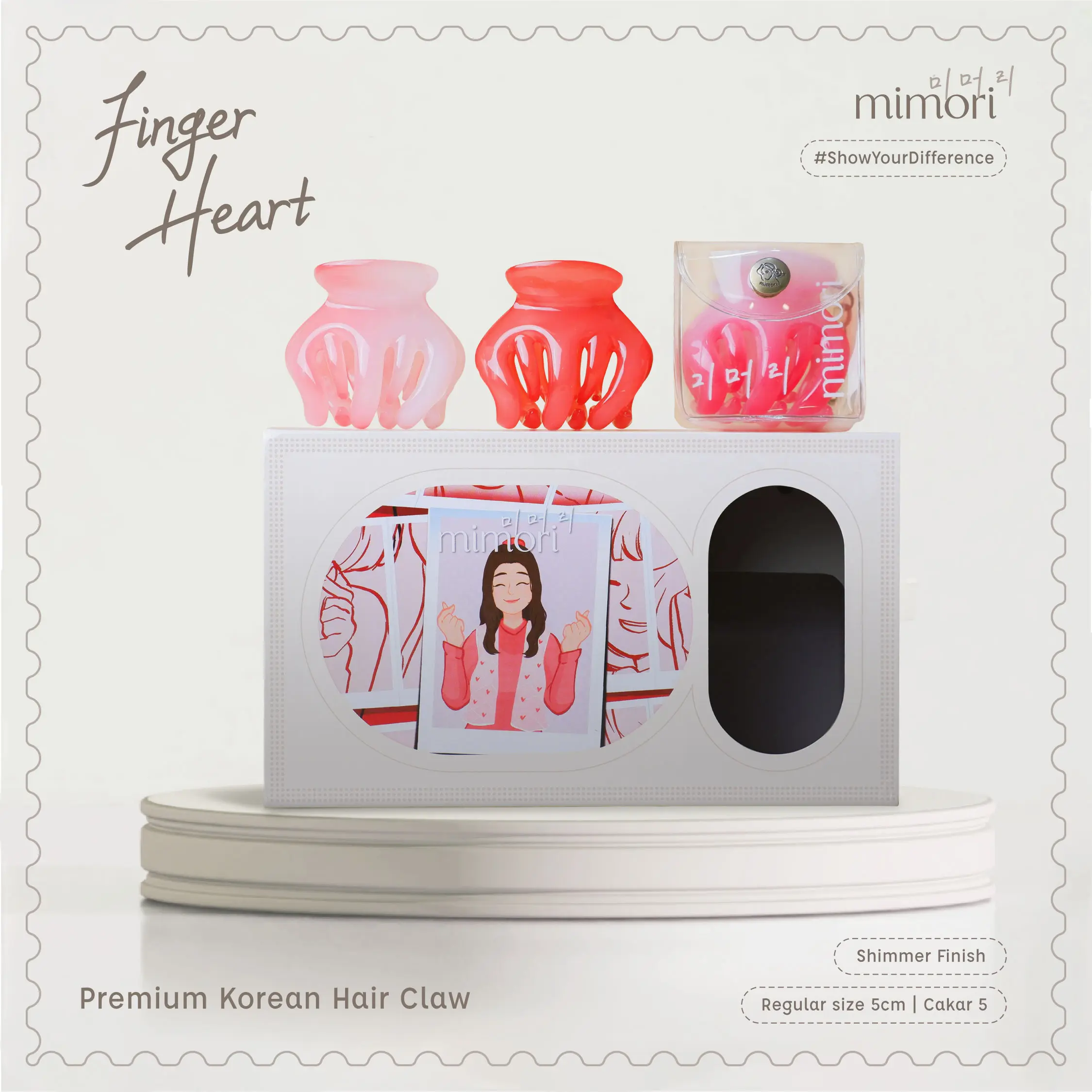 Mimori Korean Hair Claw - Finger Heart (Shimmer) Isi 3