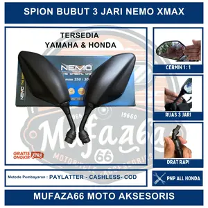 Spion Xmax Nemo Bubut 3 Jari, cermin cembung tidak zoom cocok untuk Nmax, Aerox, play and plug Honda, bisa juga buat Yamaha