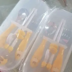 [GB] 3in1 Set Alat Makan Kartun Anak Sumpit Pelatihan Bayi Stainless Steel + Sendok + Garpu Set / Peralatan Makan Pelengkap Anak