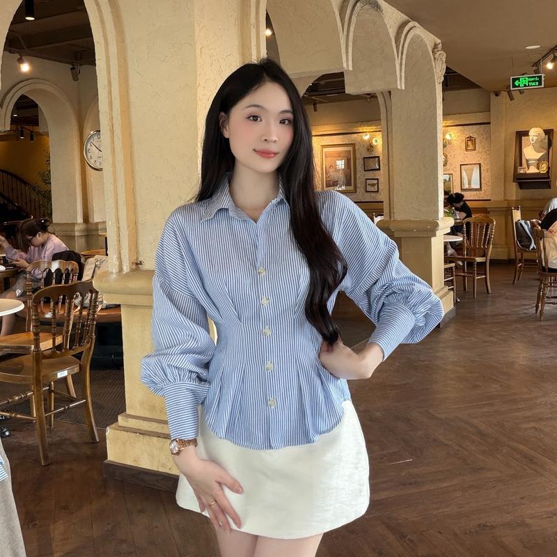  Áo sơ mi nữ dáng xếp ly chít eo sang trọng trẻ trung LAMO - B1492 