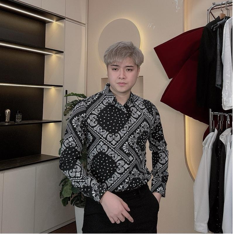 Áo Sơ Mi Luxury Hoa Văn Đen Trắng hàng Quảng Châu cao cấp, dày dặn, chống nhăn, co giãn.