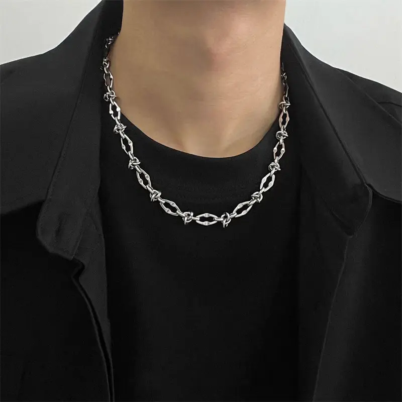 Non fading titanium steel necklace, men's trendy brand basic style, street hip-hop niche, high-end feeling, collarbone chain, men's accessories