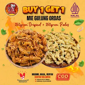Buy 1 Get 1 Mie Gulung Pedas Daun Jeruk 250gr & 250gr Mie Gulung Original Daun Jeruk (Paket Bundling) Camilan Food Noodles