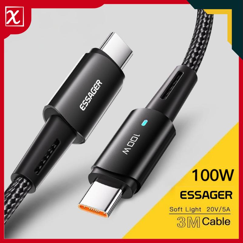  Cáp Sạc Nhanh Type-C To Type-C 100W   60W Essager - Cho Xiaomi Samsung Huawei Oppo Vivo Điện Thoại Android Loại C Dây Dữ Liệu Sạc Nhanh 
