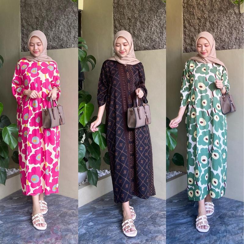 Daster Kekinian Rayon Motif Lengan 3/4 Ld 120 Busui friendly 1