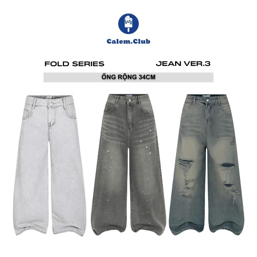 Calem.Club - Quần Jean Ver.3 Dài Fold Series chất liệu Denim form nam nữ phong cách trẻ trung năng động quần jean ống rộng