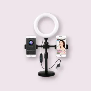 Tripod Mini Stand 2 Holder+Ringlight 16Cm Untuk Handphone - Live Streaming
