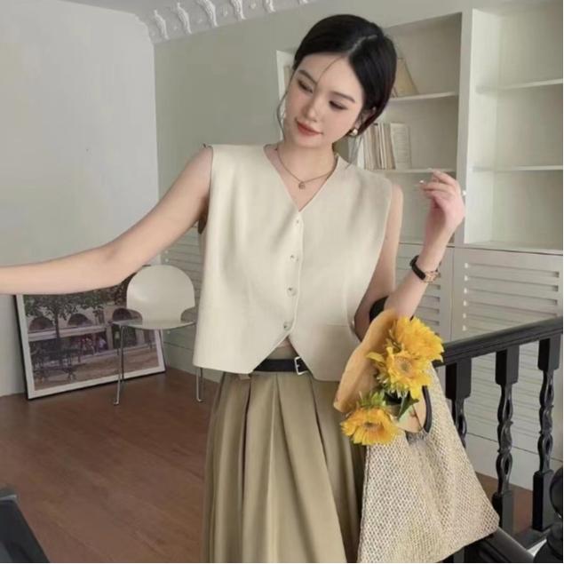 PEACHIE | BJ1579 Baju Wanita Rajut Sleeveless Knit Atasan Rompi Kerah V Pakaian Korean Style  Crop Tank Panjang Top Sweater Outer 2