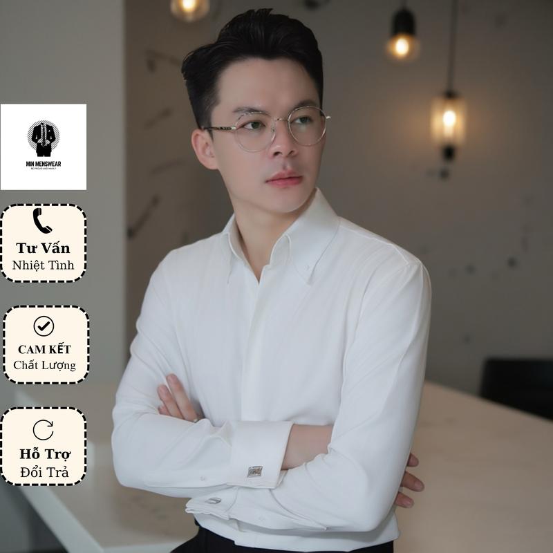 Áo Sơ Mi Nam Tay Vải Mango Cao Cấp, Cổ Button-Down, Cúc Tay Cufflinks – Lịch Lãm Thanh Lịch