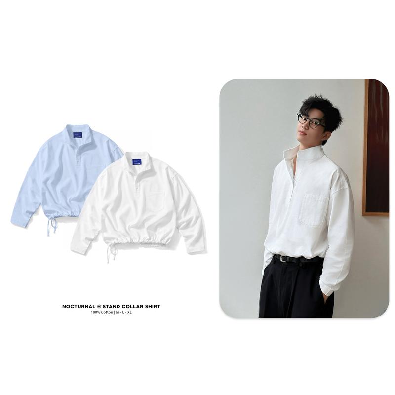 [NEW ARRIVAL] Áo Sơ Mi Cổ Trụ Đứng Form Boxy NOCTURNAL Stand Collar Shirt 100% Cotton Nam Nữ Unisex Local Brand Bo Chun