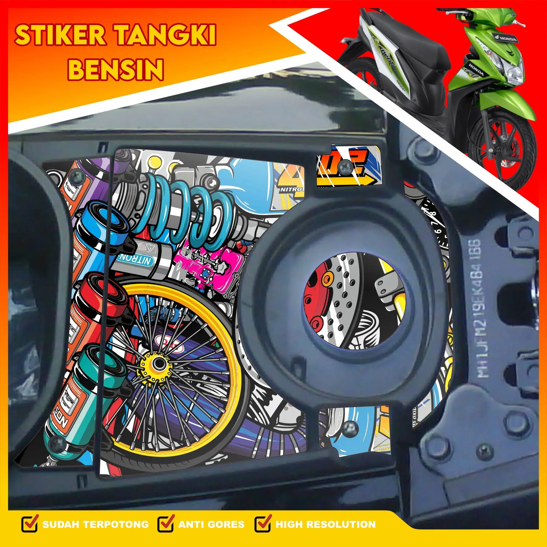 SM Stiker Tangki Bensin Beat 2013 2014 2015 Sticker Tengki Motor Beat Fi Lama