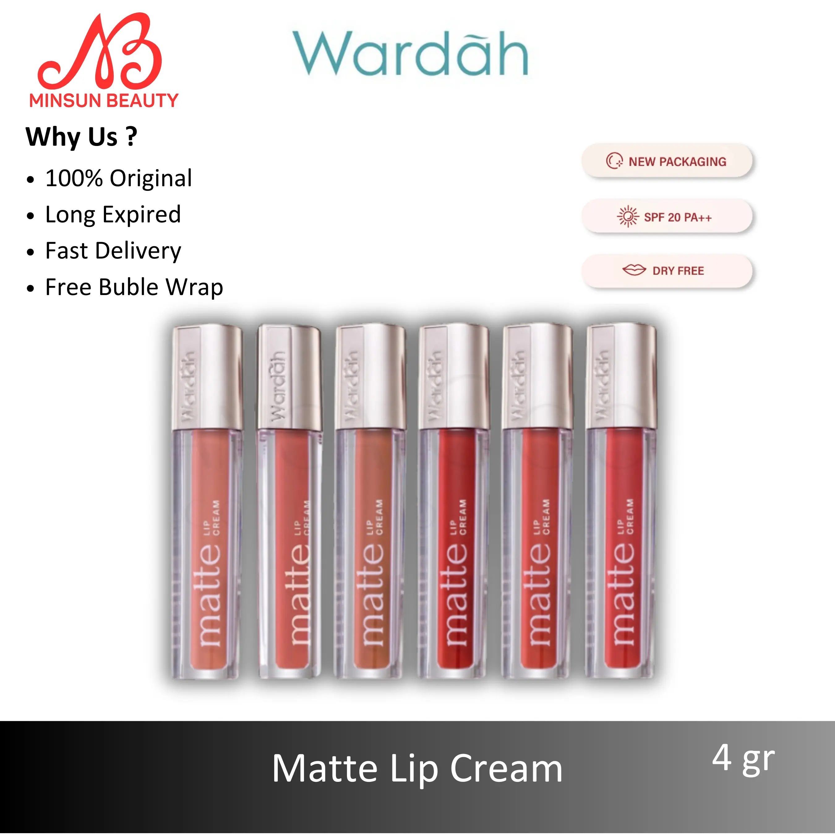 Wardah Matte Lip Cream 4g - Warna Intense dan Tahan Lama