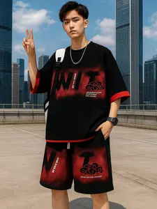 KK DIDI SETELAN WIT SET ATASAN KAOS OBLONG DAN CELANA PENDEK UNISEX Dengan Desain Grafis Hitam Merah Trendy