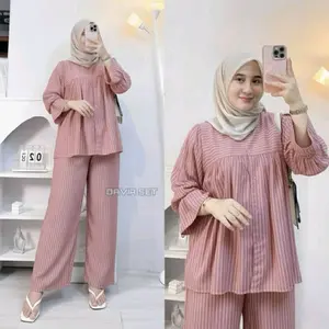 Arumi One Set Blouse Kancing Tangan Karet Dan Kulot Rayon Wanita Nyaman Cantik Kekinian Busui Friendly Setelan Wanita Rayon Premium Busui Friendly Lengan Balon Baju Santai Adem oneset tunik outfit