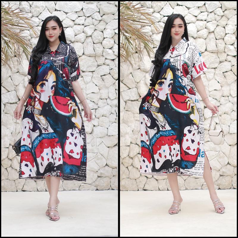 Product Introduction of DASTER VIRAL MOTIF anime JUMBO BUSUI LD 120 TINGGI 115 Nyaman Panjang Bumil Rayon Pendek  resleting Dress 3