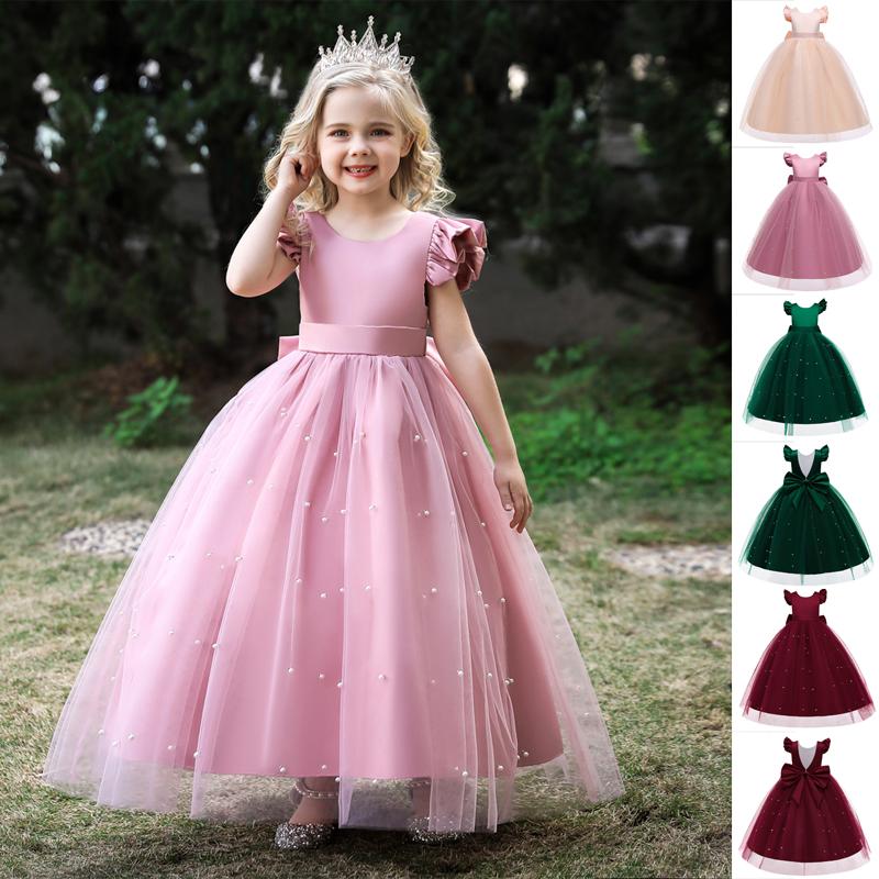 Quần Áo Trẻ Em, Áo Choàng Bóng Dài Công Chúa, Trang Phục Trang Trọng Cho Trẻ Em, Thích Hợp Cho Cuộc Thi, Dạ Hội, Người Dẫn Chương Trình, Váy Mùa Hè, Có Nơ Và Hoa Hồng Màu Hồng, Dành Cho Bé Gái 4 Đến 14 Tuổi, 278