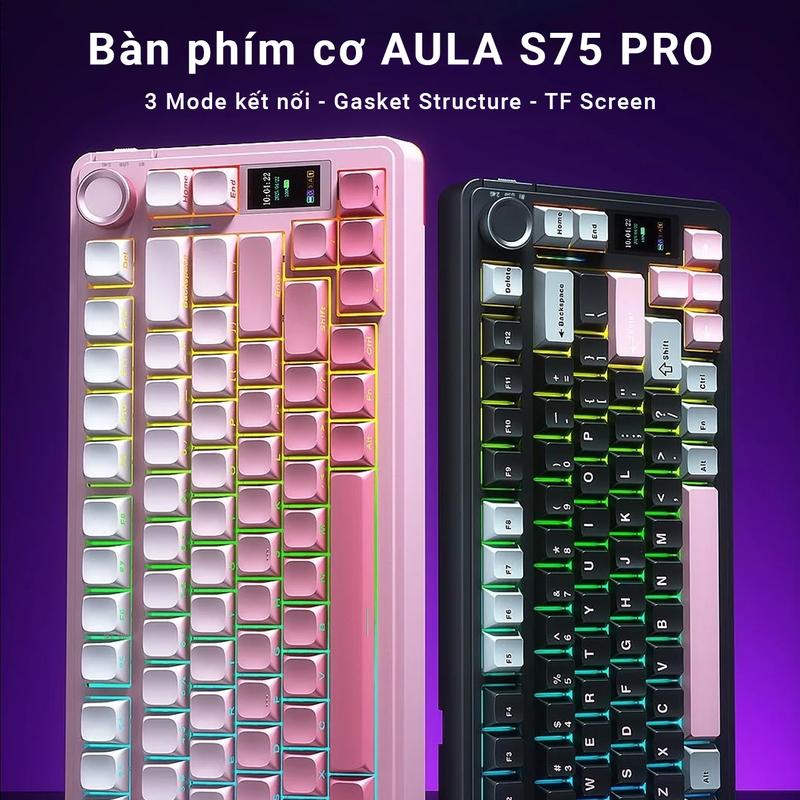 [AULA S75 Pro] Bàn phím cơ AULA S75 Pro - Mạch xuôi Layout75 80 keys - Màn hình màu 1.14 và núm xoay đa năng - Full Key Hotswap - Phần mềm tùy chỉnh macro và LED - Backlight RGB 16 triệu màu - Bảo hành 12 T chính hãng