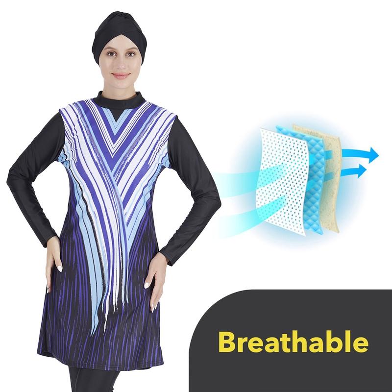 Product Introduction of Muslimah Swimming Suit 3 Pieces Set Women Swimming Suit Long Sleeve Swimwear Hijab Swimsuit Plus Size 37
