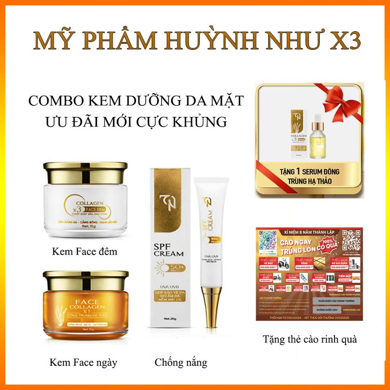 Combo 4 sản phẩm ( có thẻ) Face collagen x3, Serum x3, Chống nắng x3, Face đêm x3 - bộ dưỡng trị mụn Đông Anh Huỳnh Như