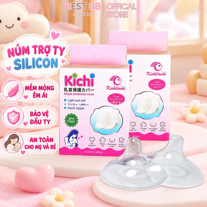 Núm Trợ Ti Kichilachi Silicon Siêu Mềm Cho Bé – Hộp 2 Núm, Bảo Vệ Đầu Ti Cho Mẹ