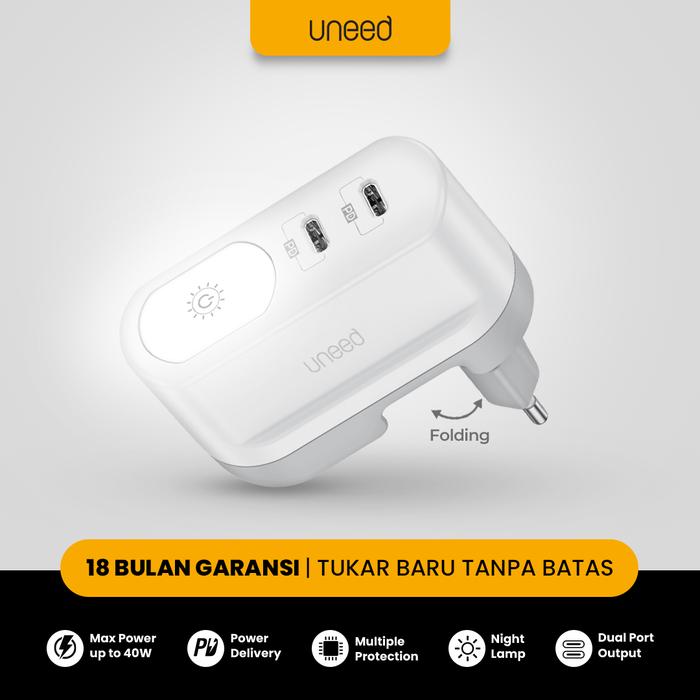 Promo UNEED Charger Dual Port PD Quick Charger 40W with Night Light ...