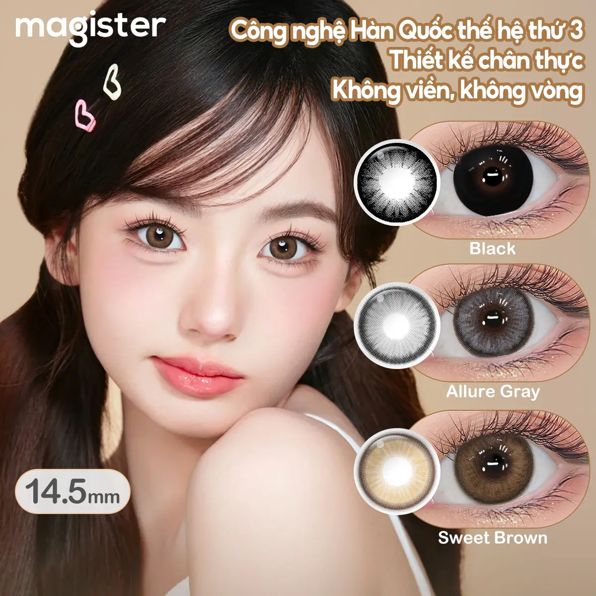 【Recommend】Magister Kính Áp Tròng 2 chiếc  Đường kính lớn 0~6.00 DIA 14.5mm Black/Brown/Pacific Blue Kính Áp Tròng Cận 6 Tháng Allure Gray Mắt To Lens Tặng Khay Gương