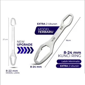Kunci Ring Universal Wrench Double Head Adjustable 8-24 mm Ratchet Spanner Bahan Baja Vanadium Kekerasan Tinggi Anti Karat Cocok untuk Perawatan Mobil dan Mekanik