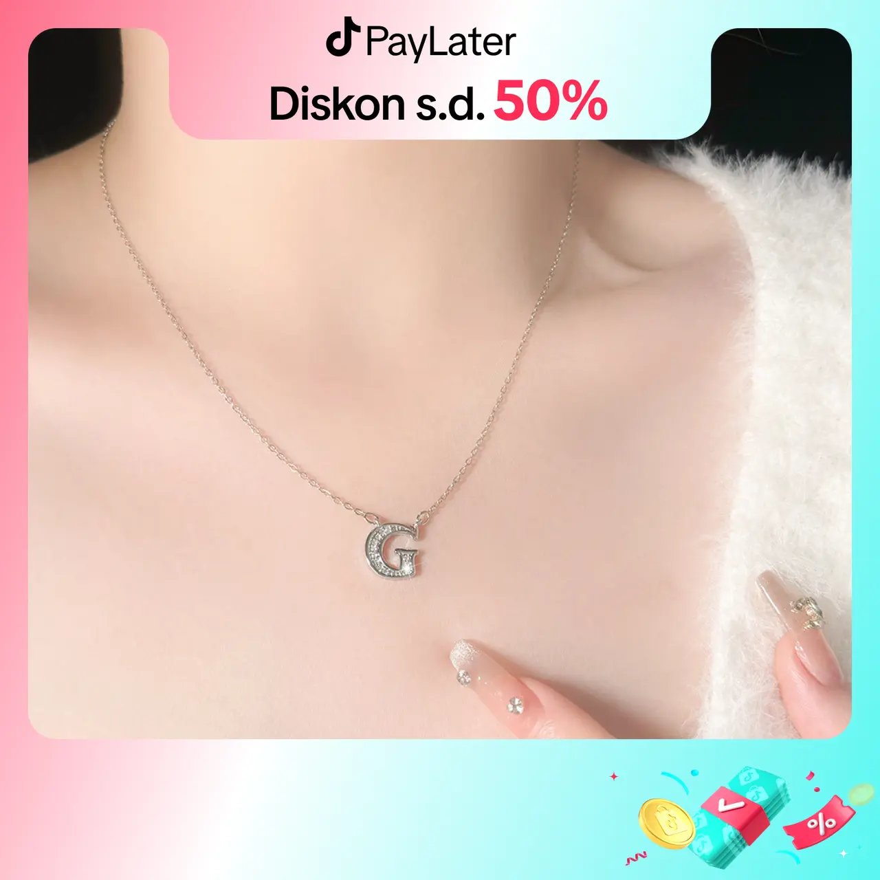 Shining Jewerly Aksesoris Kalung Wanita SIlver Huruf Abjad Alphabet Titanium Anti Karat Perhiasan