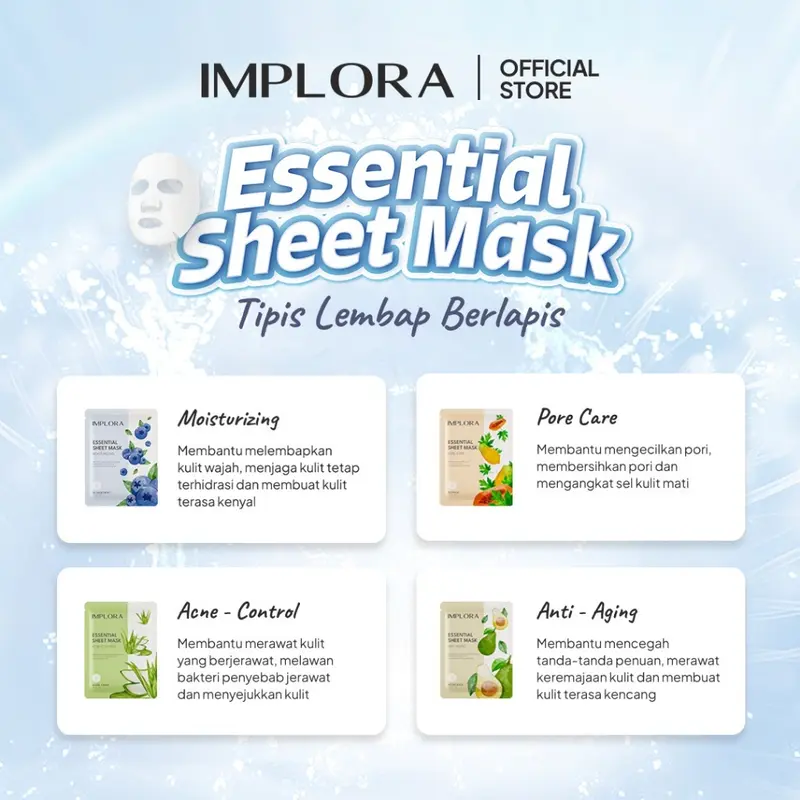 ENVIO - Implora Essential Sheet Mask 25gr - Masker Wajah Melembabkan Anti Aging Acne Control 7