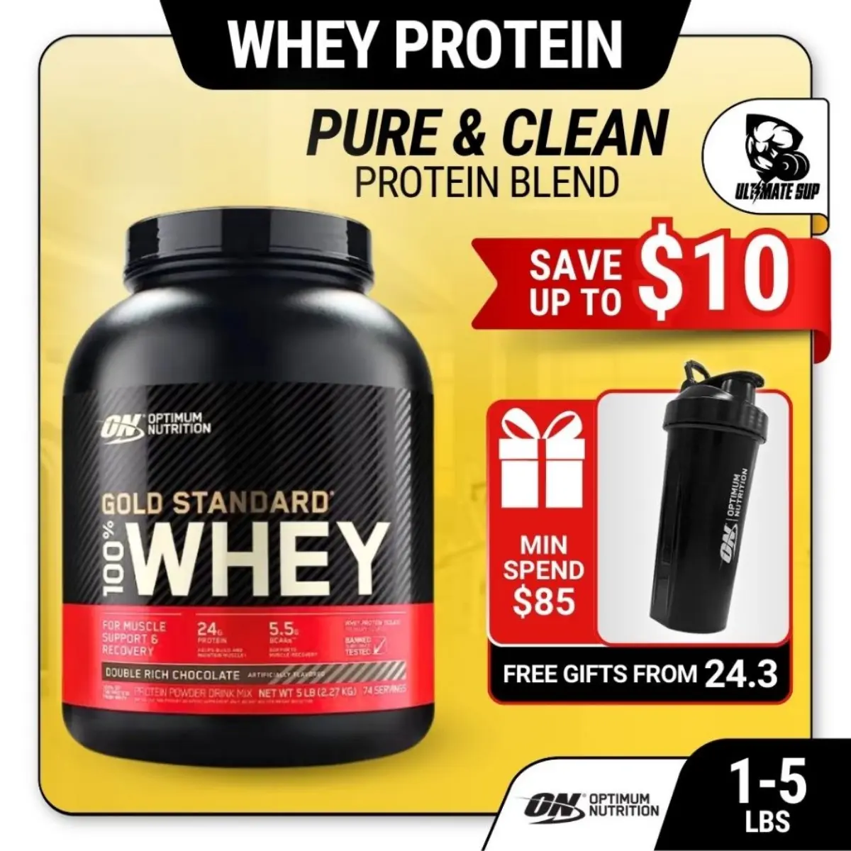 Optimum Nutrition, Gold Standard, Whey Protein Powder, 1lb - 10 lbs (4.54 kg)