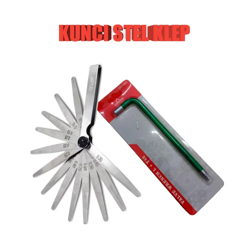 paket kunci L stel klep t 40 dan feeler gauge pengukur celah klep motor mobil 13 blade 0.05 mm-1 mm 0