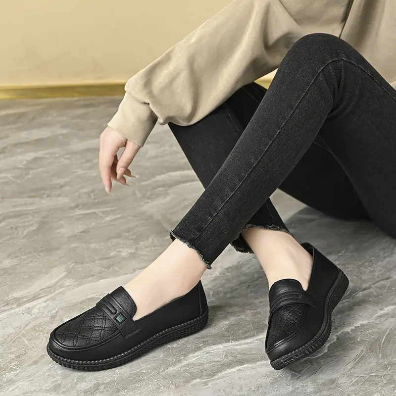 Sepatu Wanita Flat Shoes Wanita Kulit Korea Kulit Asli Fashion Terbaru Sepatu Kantor Elegan Nyaman Bernapas Ringan Kasual Karet 5