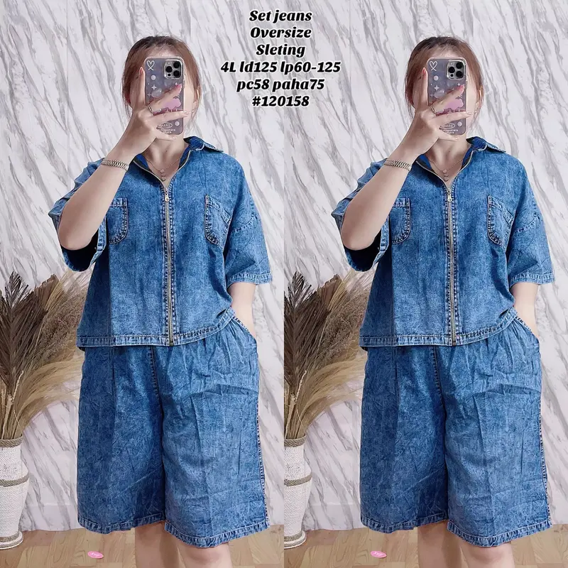 Setelan Jeans Bigsize / Oneset Jeans Hotpants / Jeans Wanita 4
