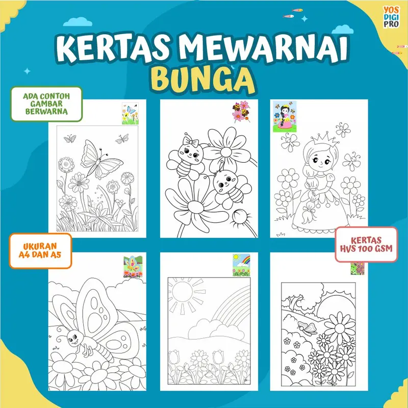 KERTAS MEWARNAI GAMBAR BUNGA / GAMBAR MEWARNAI COLORING UNTUK ANAK 0