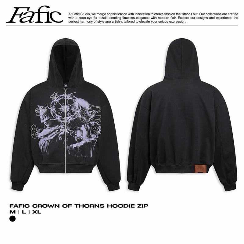  Áo khoác zip CROWN OF THORNS ZIP HOODIE FAFIC STUDIO Streetwear chất Nỉ Cua dày dáng BOXY phong cách nam nữ Unisex 