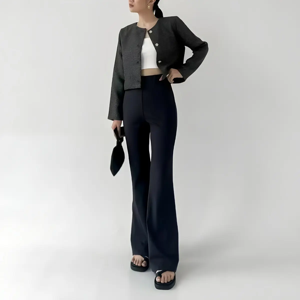 FLARE PANTS CELANA PANJANG WANITA HIGHWAIST CUTBRAY SCUBA PREMIUM Kantor Casual Karet Melar