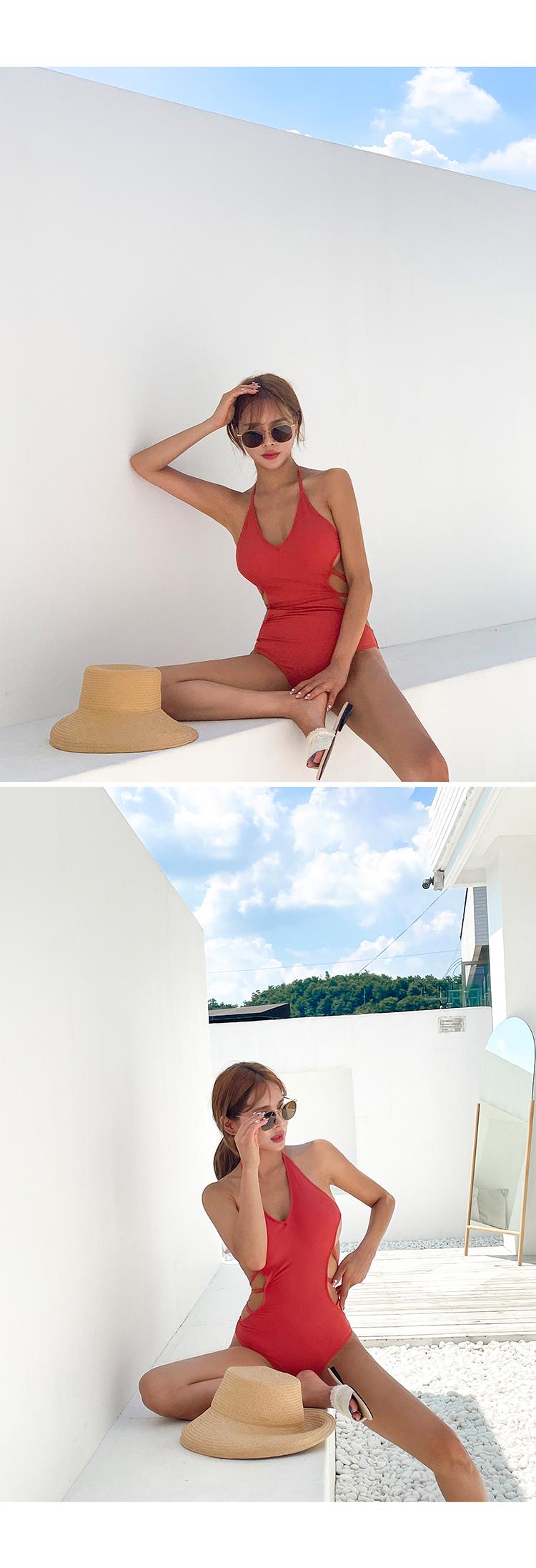 Product Introduction of Women's One Piece Swimsuit Neck Double Straps Crisscross Back Tie Bathing Suit 7