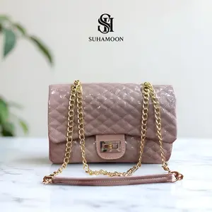 Suhamoon - Tas Maxi Bordir Glossy Penutup Kunci Tas Selempang Wanita Tas Pesta Slingbag