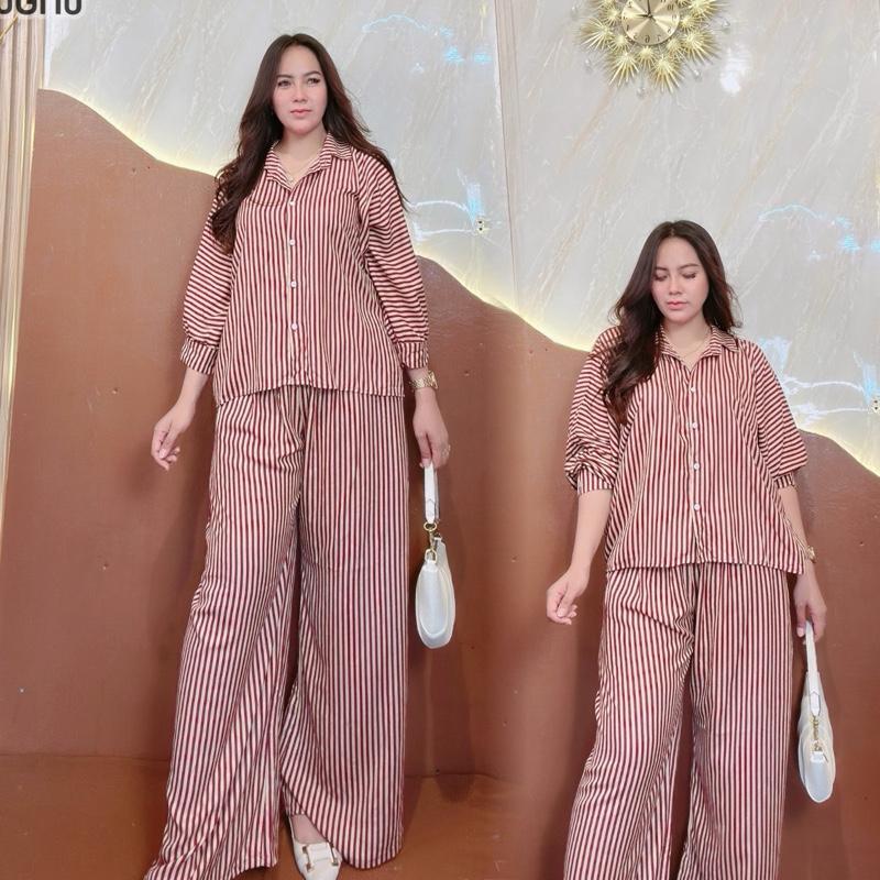 setelan wanita batwing hitam putih