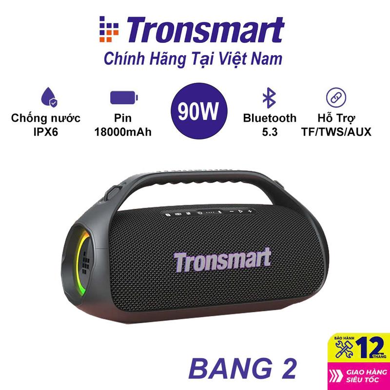  Loa Bluetooth Tronsmart Bang 2 90W - Bang 60W Loa Nghe Nhạc Đa Năng Có App Chỉnh Âm | Củ Loa Bass Mạnh Mẽ | Chống Nước IPX6 Đèn led RGB theo nhịp | Bảo hành chính hãng 12 tháng 