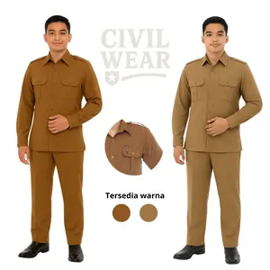Civil Wear Setelan Seragam PNS Lengan Panjang Pria Baju PNS Seragam Guru Premium SEMIWOOL Khaki Cocok untuk Pegawai Negri & Guru Bahan SEMIWOOL Kualitas Premium