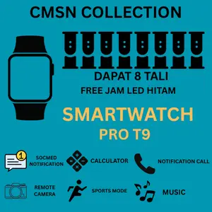 SMARTWATCH GEN 9 PRO T9 FREE 8 TALI + WIRELESS CHARGER + JAM LED HITAM BISA COD