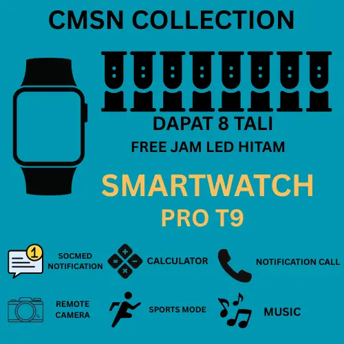 SMARTWATCH GEN 9 PRO T9 FREE 8 TALI + WIRELESS CHARGER + JAM LED HITAM BISA COD