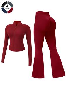 Conjunto deportivo para mujer de 2 piezas, top de manga larga ajustado y pantalones de cintura alta ajustados, yoga, gimnasio, correr, cómodo y transpirable