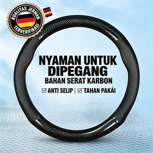 Sarung setir mobil berbahan serat karbon berkualitas tinggi, anti selip, bulat, berventilasi, dan menyerap keringat.