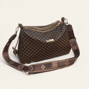 LALASTORE1 Tas Wanita Delia Bag 2 Ruang Kulit Sintetis Premium Motif Kotak Kotak Size 30x10x19cm