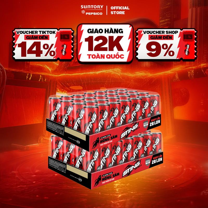 [DEAL SỐC] Combo 2 Thùng 24 Lon Nước Tăng Lực Sting Dâu (320ml/lon)