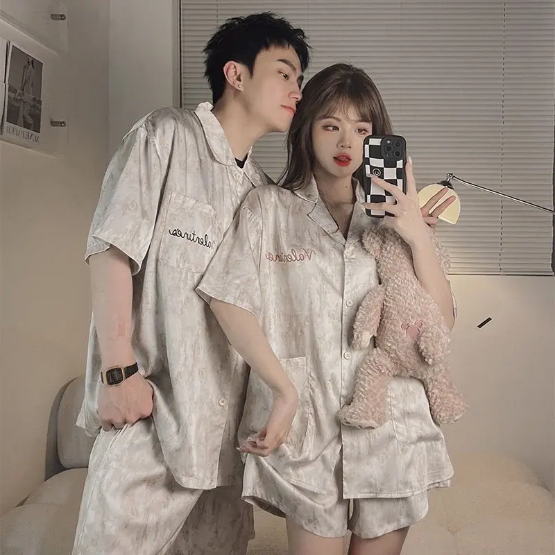 Bộ Đồ Ngủ Cặp Đôi, Mua Một Tặng Một, Đồ Mặc Nhà Lụa Lạnh Mùa Hè Cho Nữ, Bộ Xl Mỏng ngắn Tay Mùa Xuân Và Mùa Hè Cho Nam 4