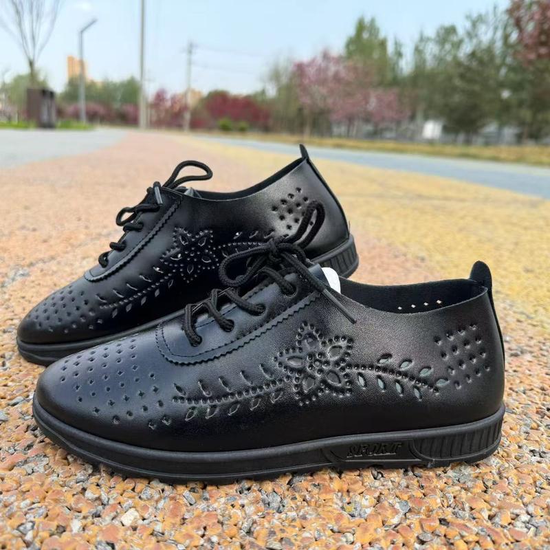 Product Introduction of Fashion Hot Shoes for Women 2025 New Real Soft Leather Versatile Lace-up Ins Mother White Shoes Tendon Bottom Shallow Mouth Nurse Thin Shoes 8